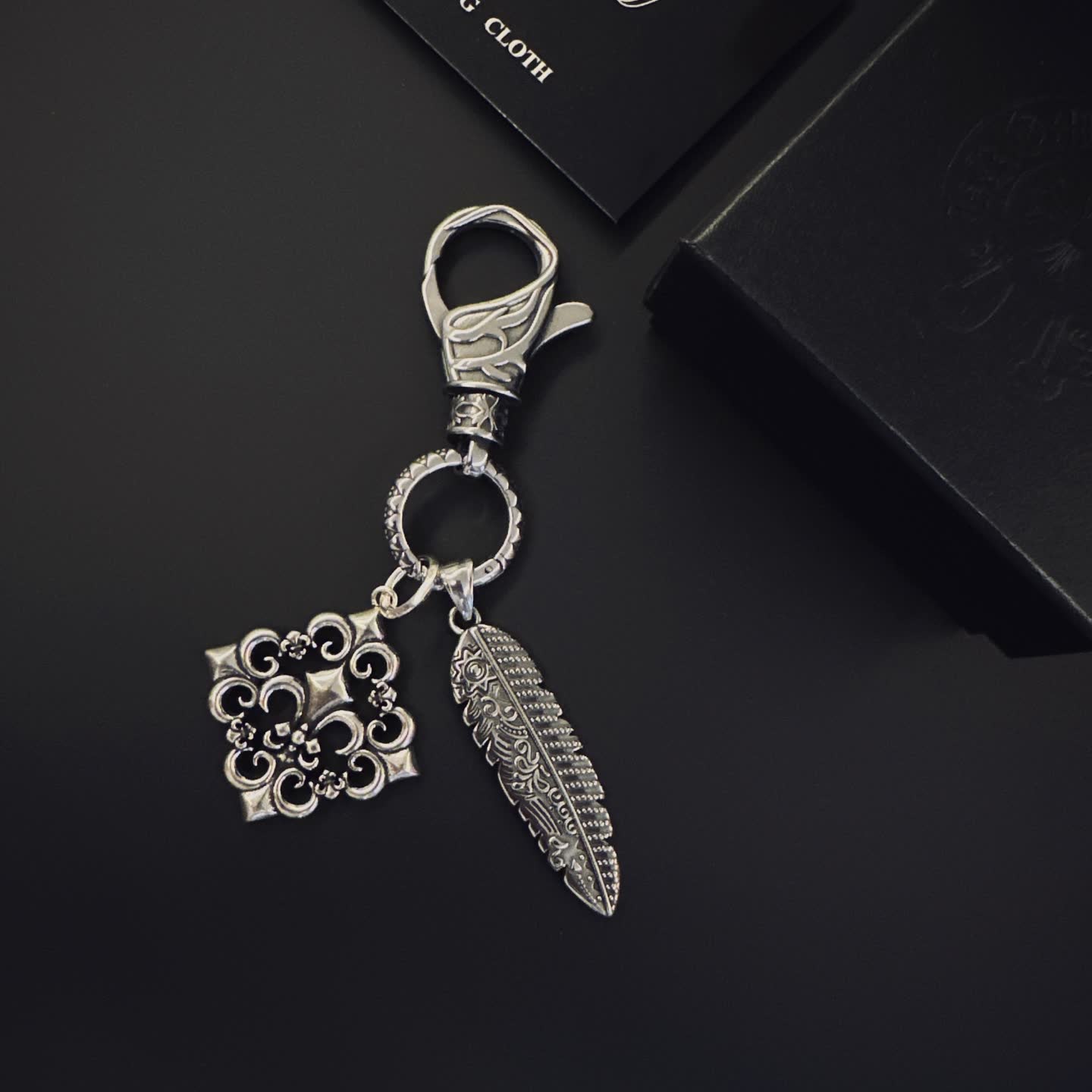 Chrome Hearts Silver Keychain with Feather and Filigree Charm